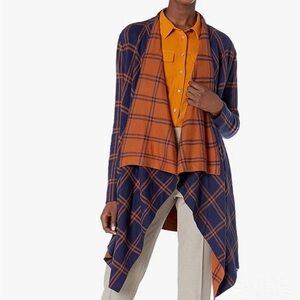 Chaus Blue and Orange Plaid Cardigan